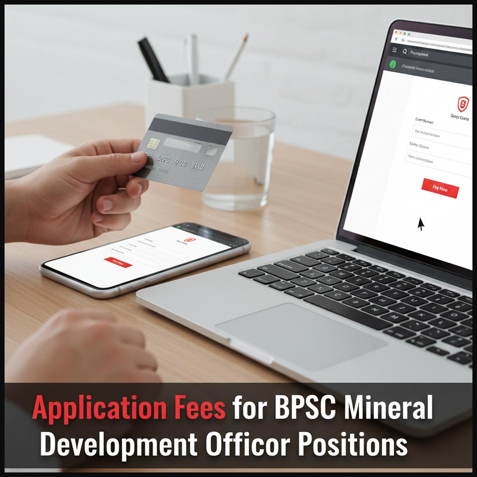 A hand holding a credit card over a smartphone, illustrating the online payment of application fees for a government recruitment.