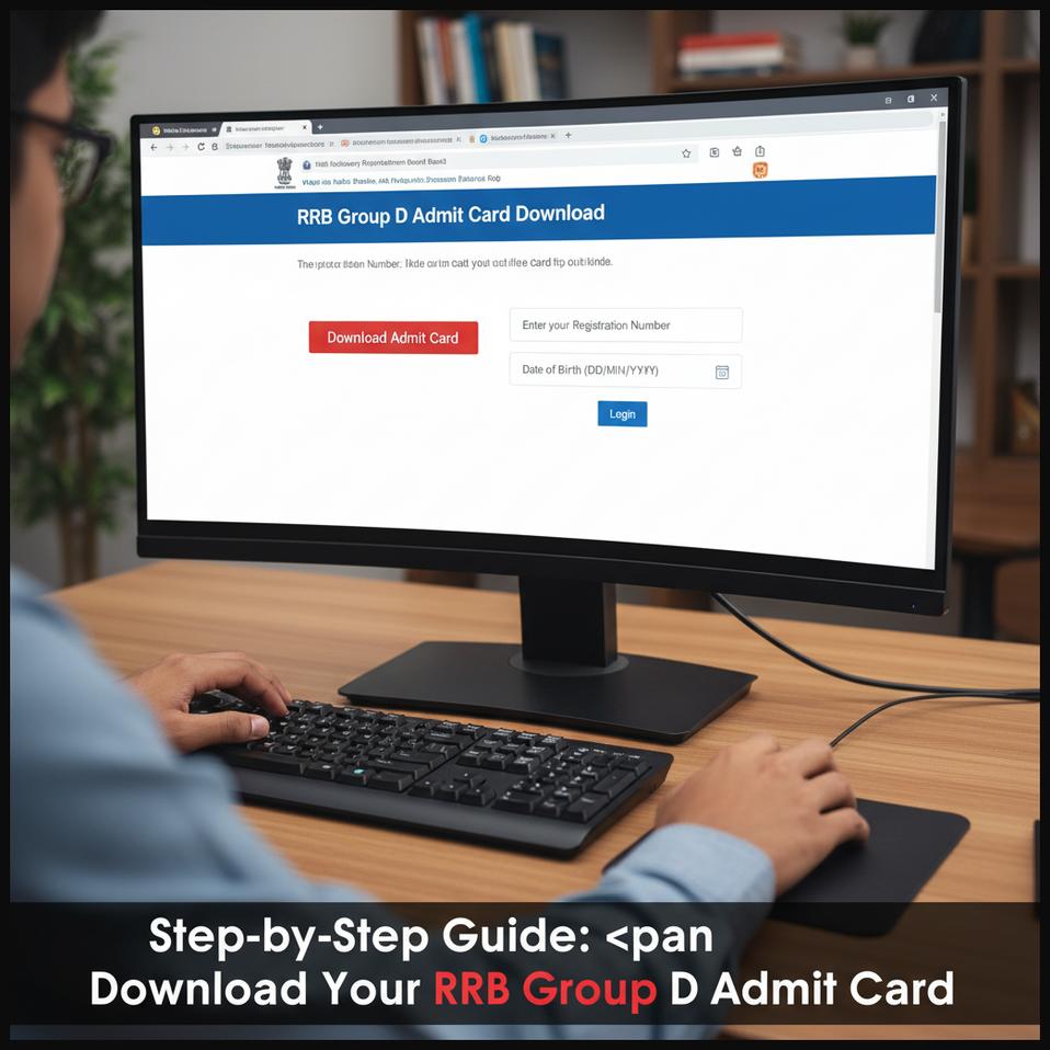 Hands navigating an official website to download the RRB Group D admit card.