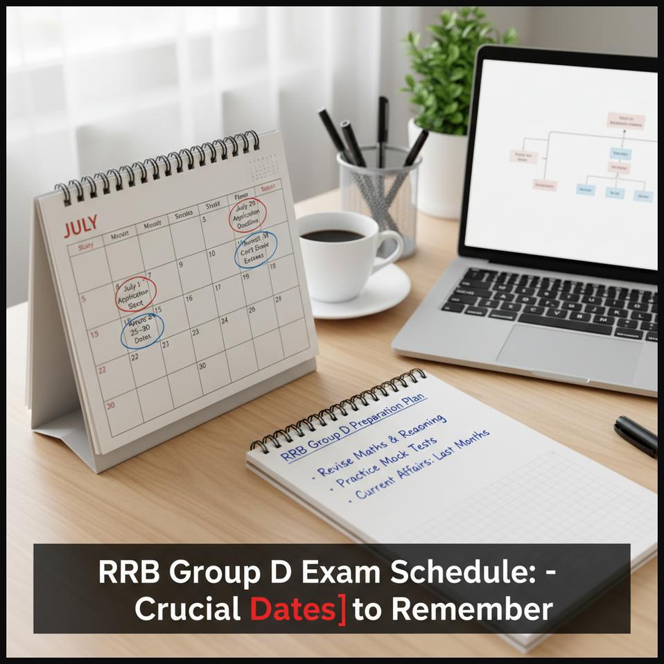 Close-up of a calendar with important RRB Group D exam and application dates highlighted.