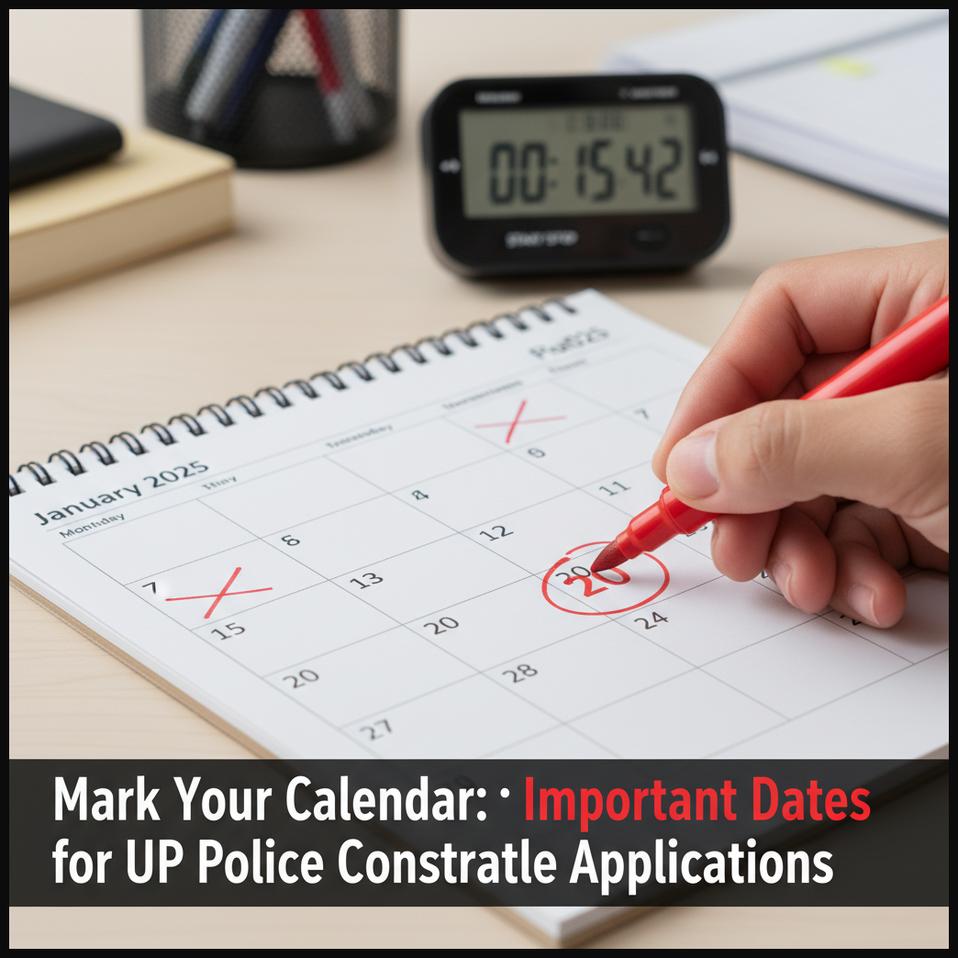 Calendar with circled dates, representing important application deadlines for UP Police Constable recruitment.