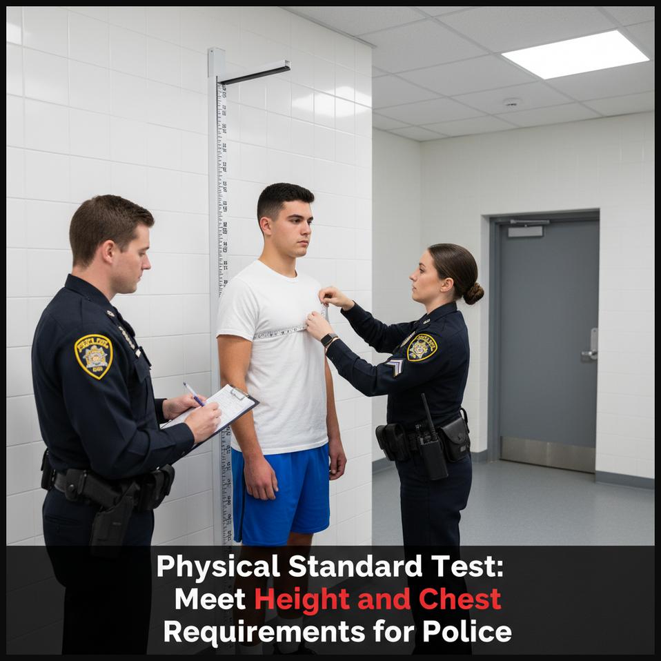 A candidate undergoing a height measurement during the Physical Standard Test for police recruitment.